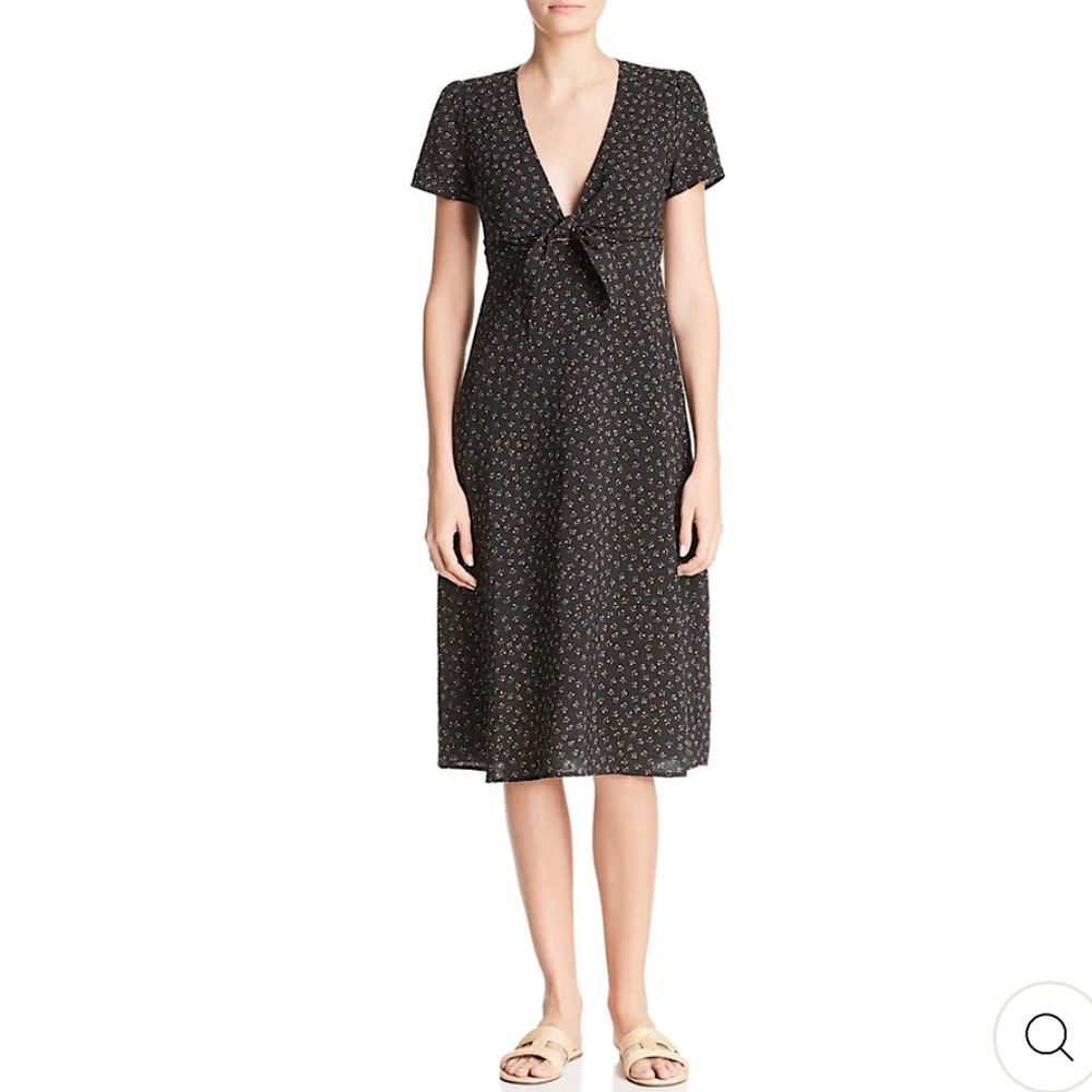 Re:named Black Floral V-Neck A-Line Midi Dress Size Small